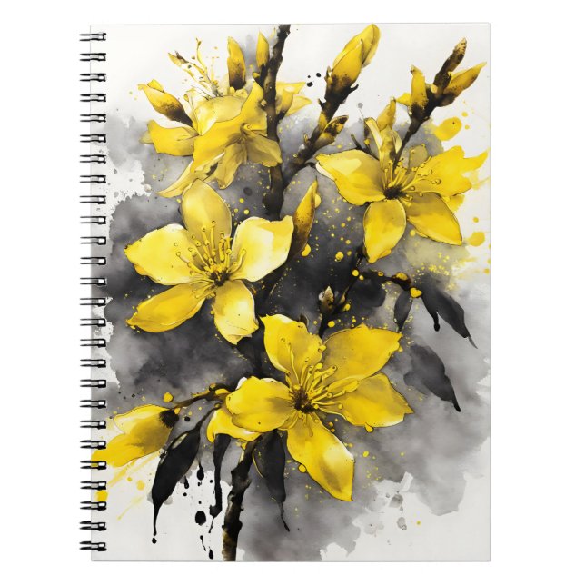 Forsythia - Akvarellblommor Anteckningsbok (Framsidan)