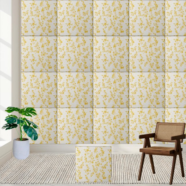Forsythia Sunshine Blommönster Ceramic Tile Kakelplatta (Forsythia Sunshine Floral Pattern Ceramic Tile)