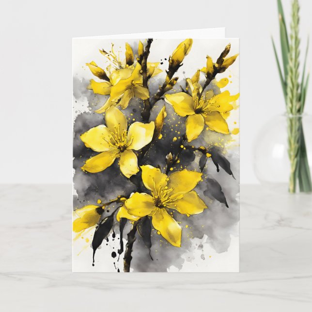 Forsythia - Watercolor flowers Kort (Framsida)