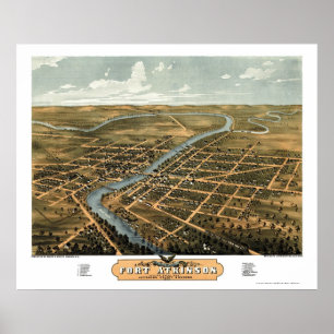 Fort Atkinson, panorama- karta för WI - 1870 Poster
