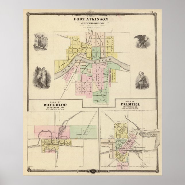 Fort Atkinson, Waterloo och Palmyra, Jefferson Co. Poster (Framsidan)