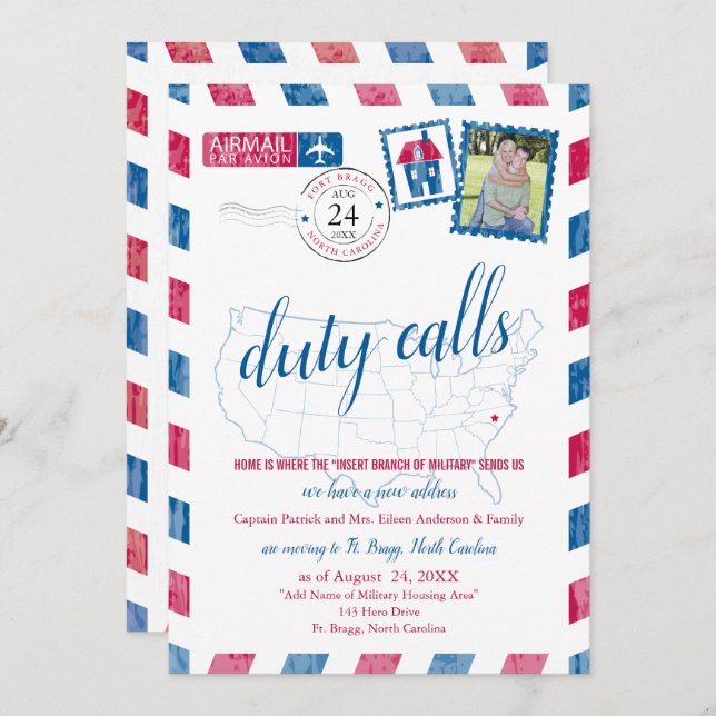 Fort Bragg, NC:s militära Flytta Annoucement Inbjudningar (Fram/baksida)