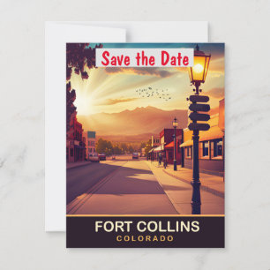 Fort Collins Colorado Gamla Stan Bröllopsinbjudan Spara Datumet