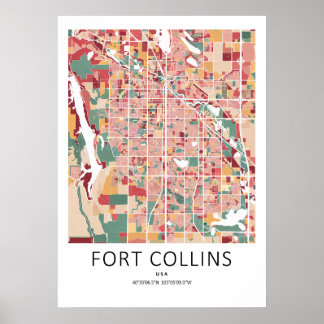 Fort Collins Colorado Kartposter | Modern Stadsväg Poster
