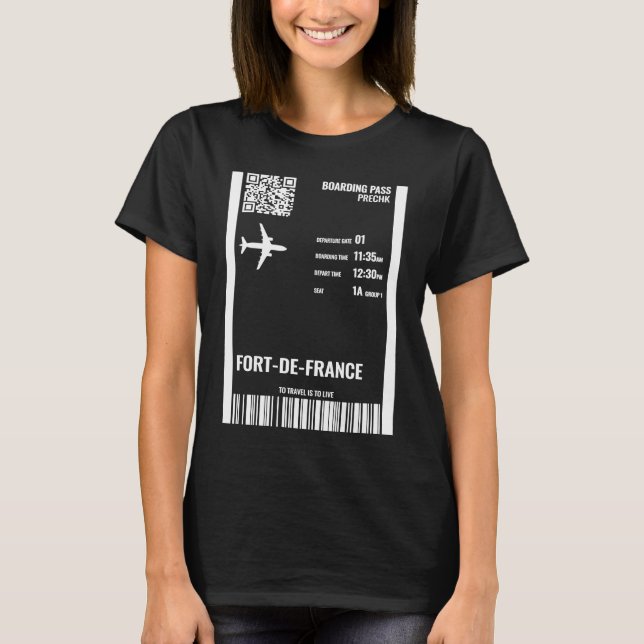 Fort de Frankrike Martinique Boarding Pass Airline T Shirt (Framsida)
