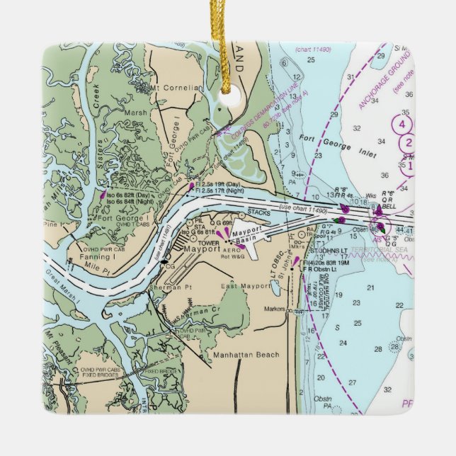 Fort George Inlet Florida Chart Julgransprydnad Keramik (Framsida)
