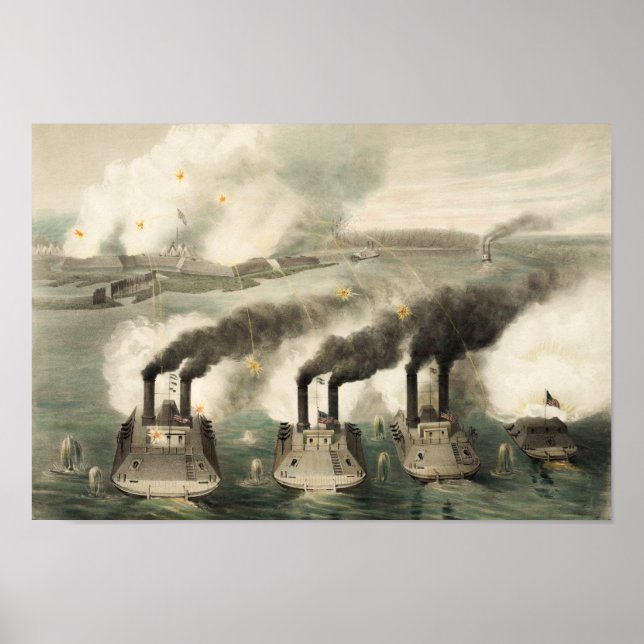 Fort Henry fångades av Union Ironclads - 1862 Poster (Framsidan)