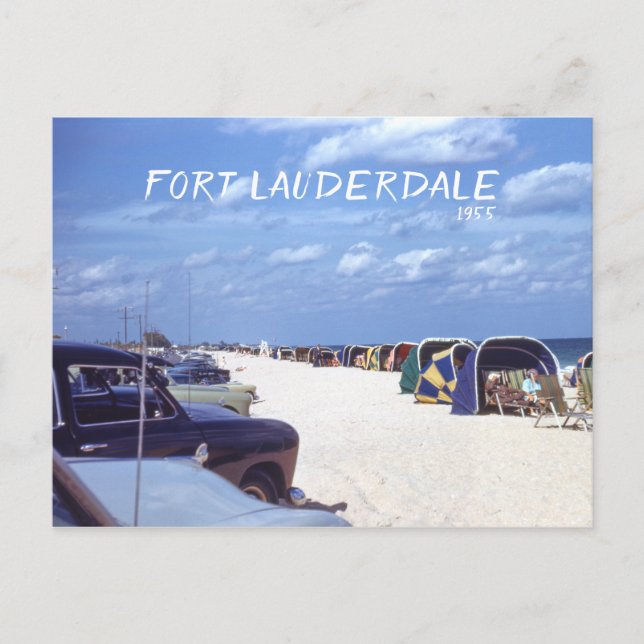 Fort Lauderdale Beach Cabanas Retro Travel Image Vykort (Framsida)