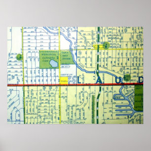 Fort Lauderdale, FL Vintage Karta Poster