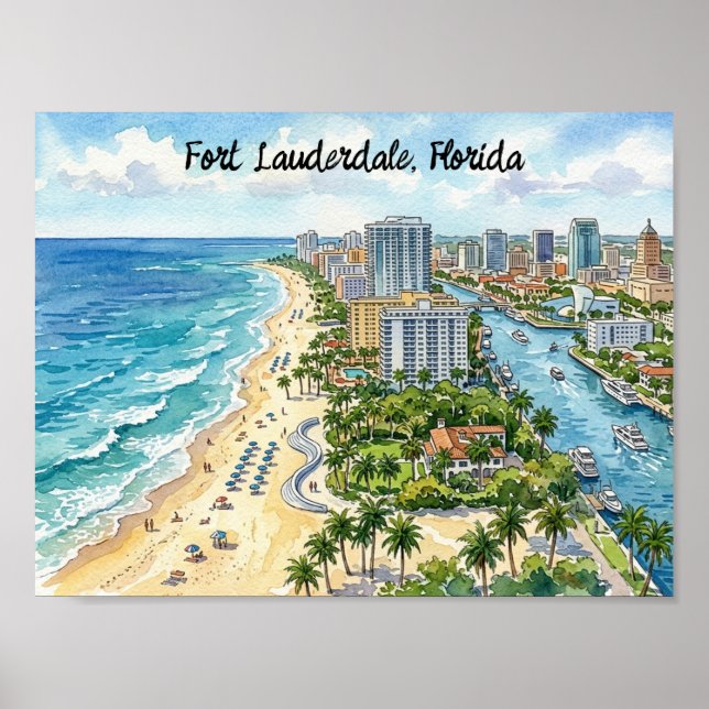 Fort Lauderdale Florida Akvarell Illustration Poster (Framsidan)