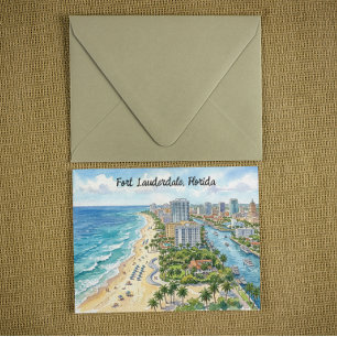 Fort Lauderdale Florida Akvarell Illustration Vykort