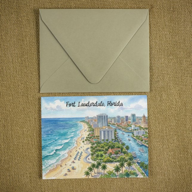 Fort Lauderdale Florida Akvarell Illustration Vykort (Fort Lauderdale Florida Watercolor Illustration Postcard)