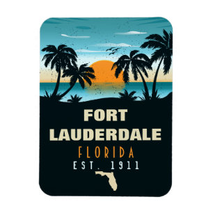 Fort Lauderdale Florida Beach Retro Sunset 60 s Magnet