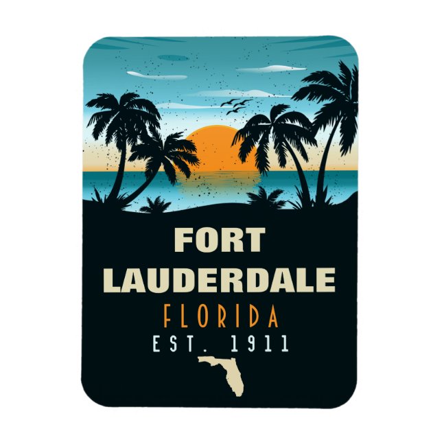 Fort Lauderdale Florida Beach Retro Sunset 60 s Magnet (Vertikal)