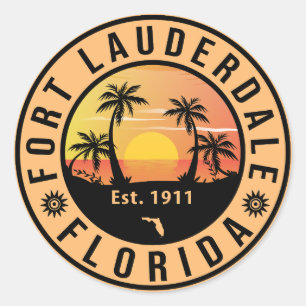 Fort Lauderdale Florida Beach Retro Sunset 60 s Runt Klistermärke