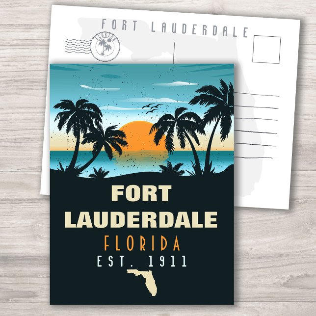 Fort Lauderdale Florida Beach Retro Sunset 60 s Vykort (Skapare uppladdad)