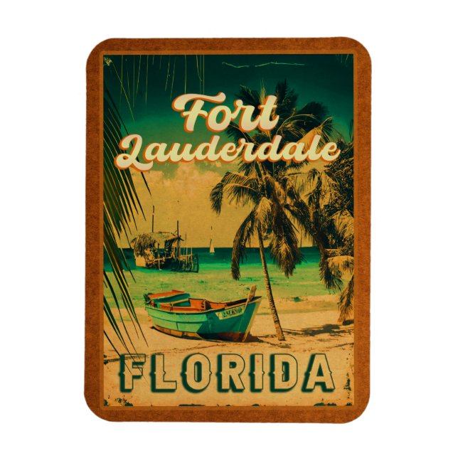 Fort Lauderdale Florida Beach Retro Tropical 60 s Magnet (Vertikal)
