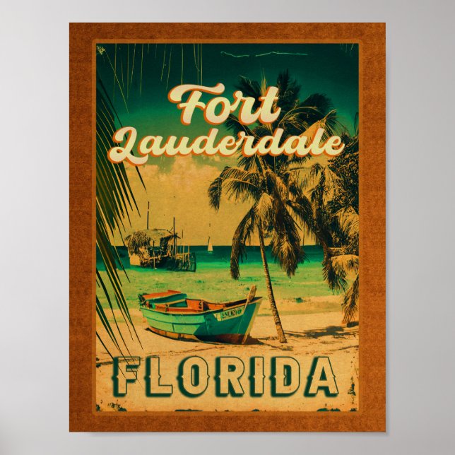 Fort Lauderdale Florida Beach Retro Tropical 60 s Poster (Framsidan)