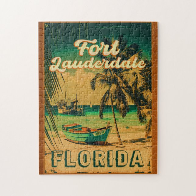 Fort Lauderdale Florida Beach Retro Tropical 60 s Pussel (Vertikal)