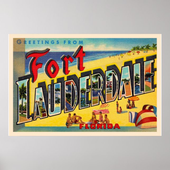 Fort Lauderdale Florida FL Large Brev vykort Poster (Framsidan)