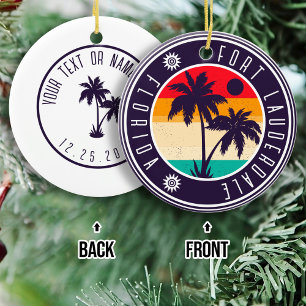 Fort Lauderdale Florida Retro Handflatan träd Trav Julgransprydnad Keramik