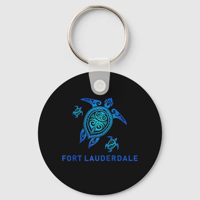 Fort Lauderdale Florida Sea Blue Tribal Turtle Nyckelring (Framsida)