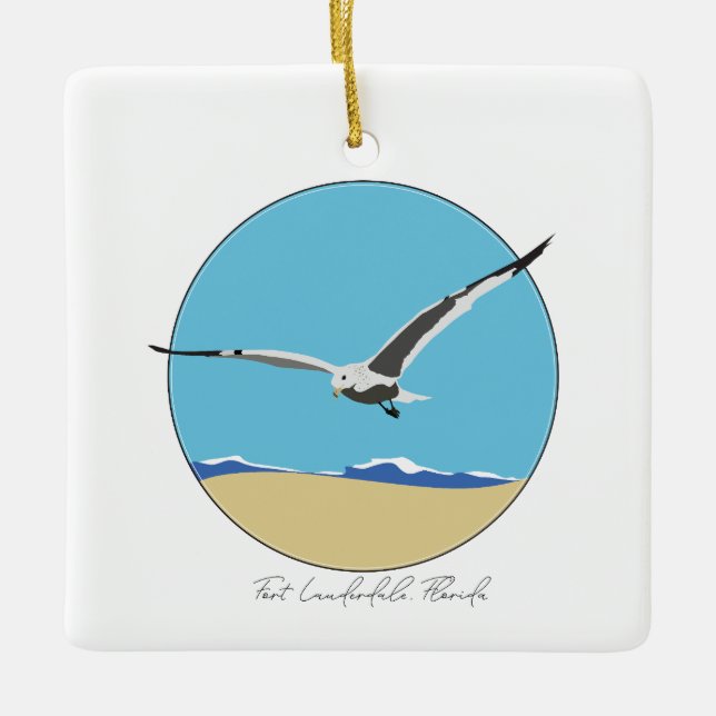 Fort Lauderdale Florida Sea Gull över Beach Julgransprydnad Keramik (Framsida)