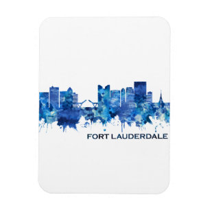 Fort Lauderdale Florida Skyline Blue Magnet