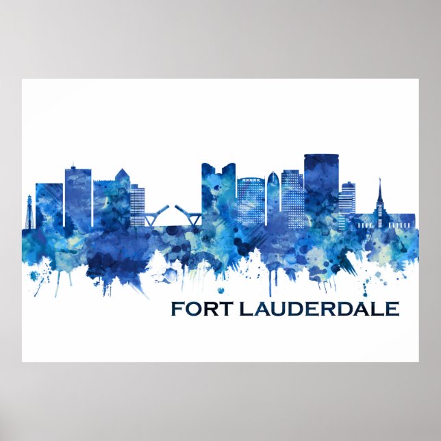 Fort Lauderdale Florida Skyline Blue Poster (Framsidan)