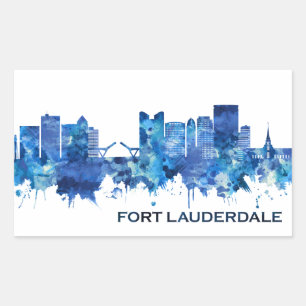 Fort Lauderdale Florida Skyline Blue Rektangulärt Klistermärke