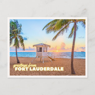 Fort Lauderdale Florida Strand Solnedgång Retro Vi Vykort