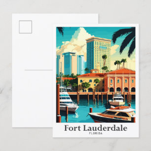 Fort Lauderdale Florida Travel Illustration Vykort