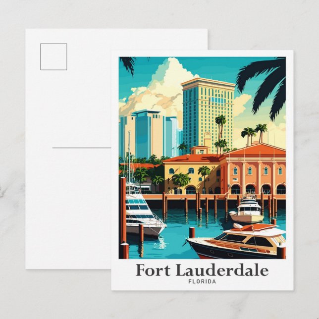 Fort Lauderdale Florida Travel Illustration Vykort (Fram/baksida)