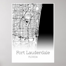 Fort Lauderdale Karta - Florida - City Karta Poste Poster