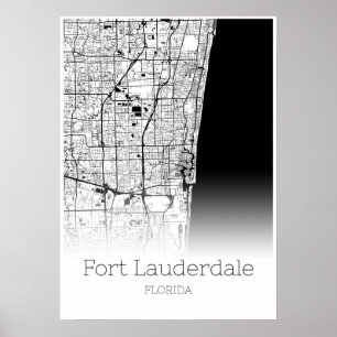Fort Lauderdale Karta - Florida - City Karta Poste Poster