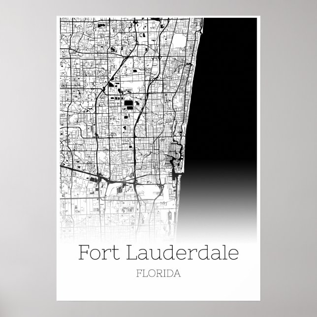 Fort Lauderdale Karta - Florida - City Karta Poste Poster (Framsidan)