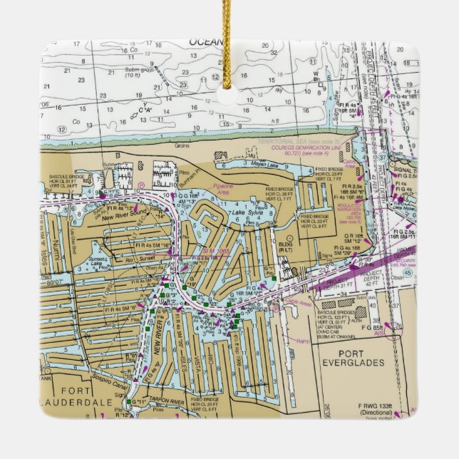 Fort Lauderdale Nautical Diagram Julgransprydnad Keramik (Baksida)