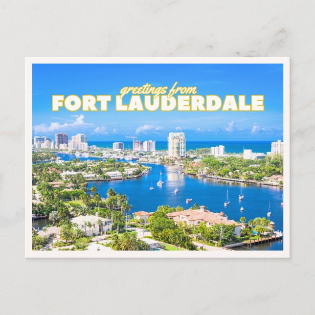Fort Lauderdale Retro Florida Flygbild Båtvy Vykort (Framsida)
