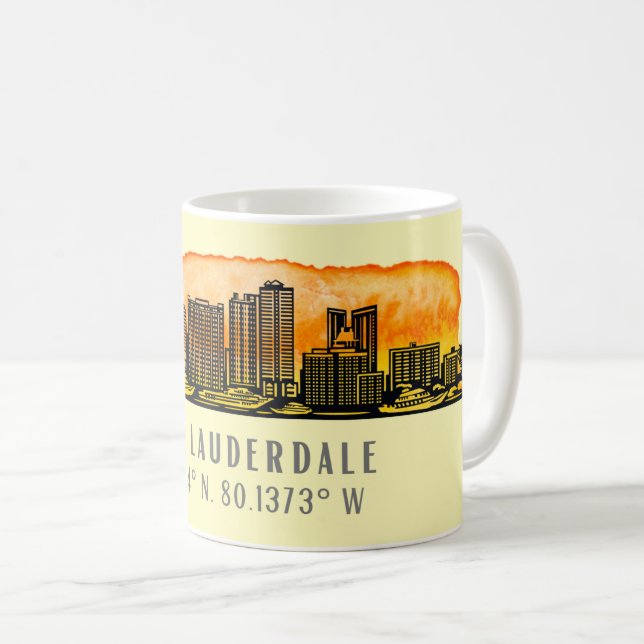 Fort Lauderdale Skyline & Coordinates Kaffemugg (Framsida höger)