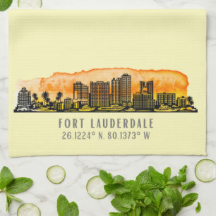 Fort Lauderdale Skyline & Coordinates Kökshandduk