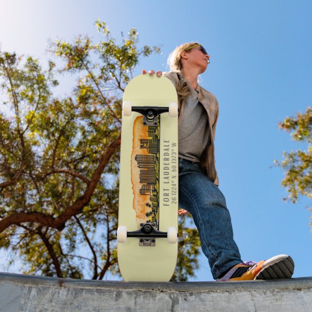 Fort Lauderdale Skyline & Coordinates Mini Skateboard Bräda 18,5 Cm (Utomhus 1)