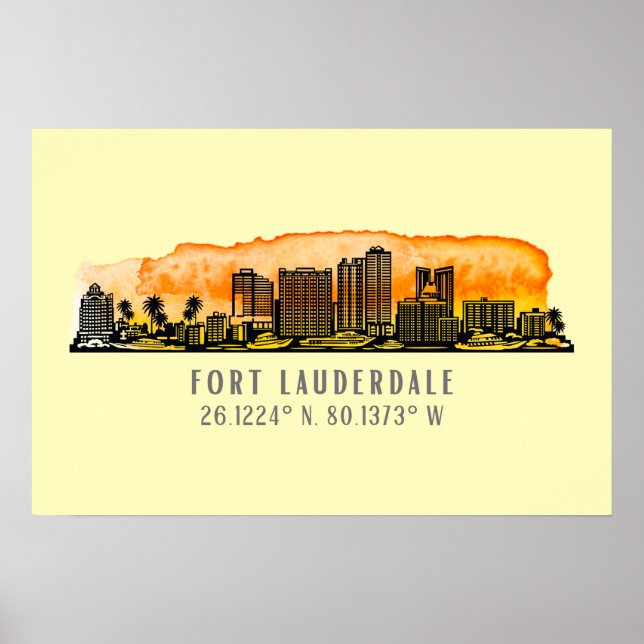 Fort Lauderdale Skyline & Coordinates Poster (Framsidan)