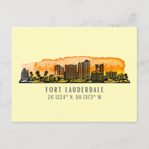 Fort Lauderdale Skyline & Coordinates Vykort