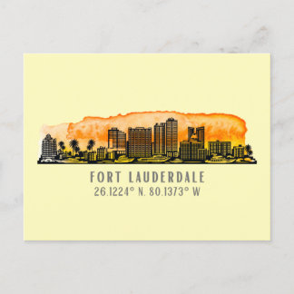 Fort Lauderdale Skyline & Coordinates Vykort