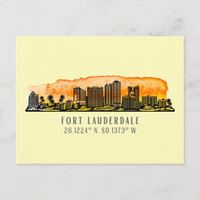Fort Lauderdale Skyline & Coordinates Vykort (Framsida)