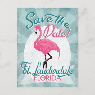 Fort Lauderdale sparar datum Rosa Flamingo Meddelande Vykort