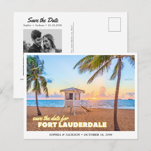 Fort Lauderdale Wedding Save the Date Postcard Vykort (Fram/baksida)