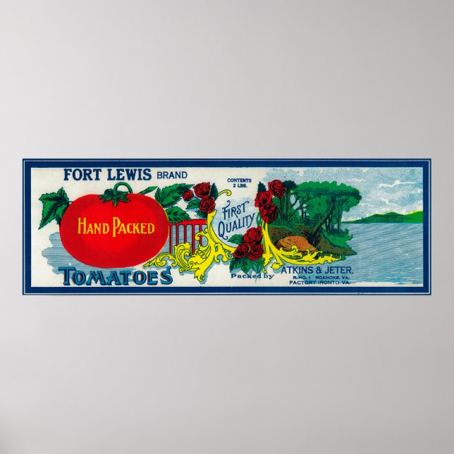 Fort Lewis Tomato LabelRoanoke, VA Poster (Framsidan)