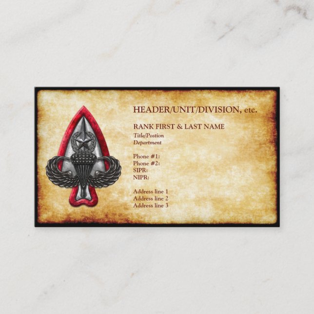 Fort Liberty Anpassade Gamla Pappra Affärskortet Visitkort (Framsida)