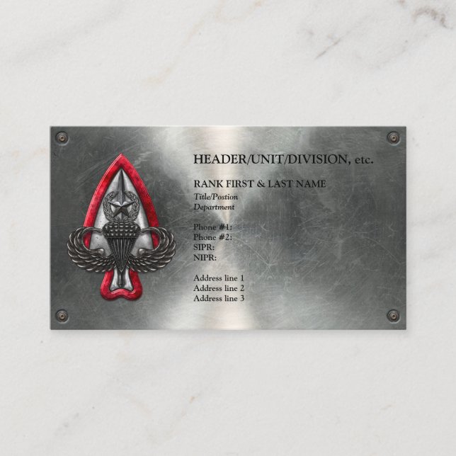 Fort Liberty Anpassade Metallic Affärskort Visitkort (Framsida)